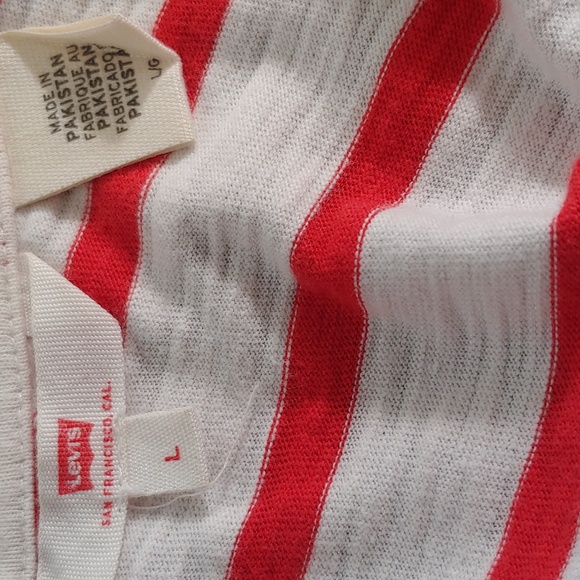 Levi's Women's Striped Red and Cream White Boat Neck Top with Tie back,Large - Picture 9 of 10